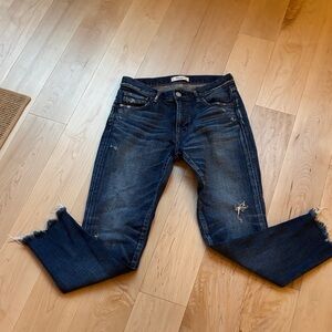 Moussy Dark Blue Distressed Ankle Jeans